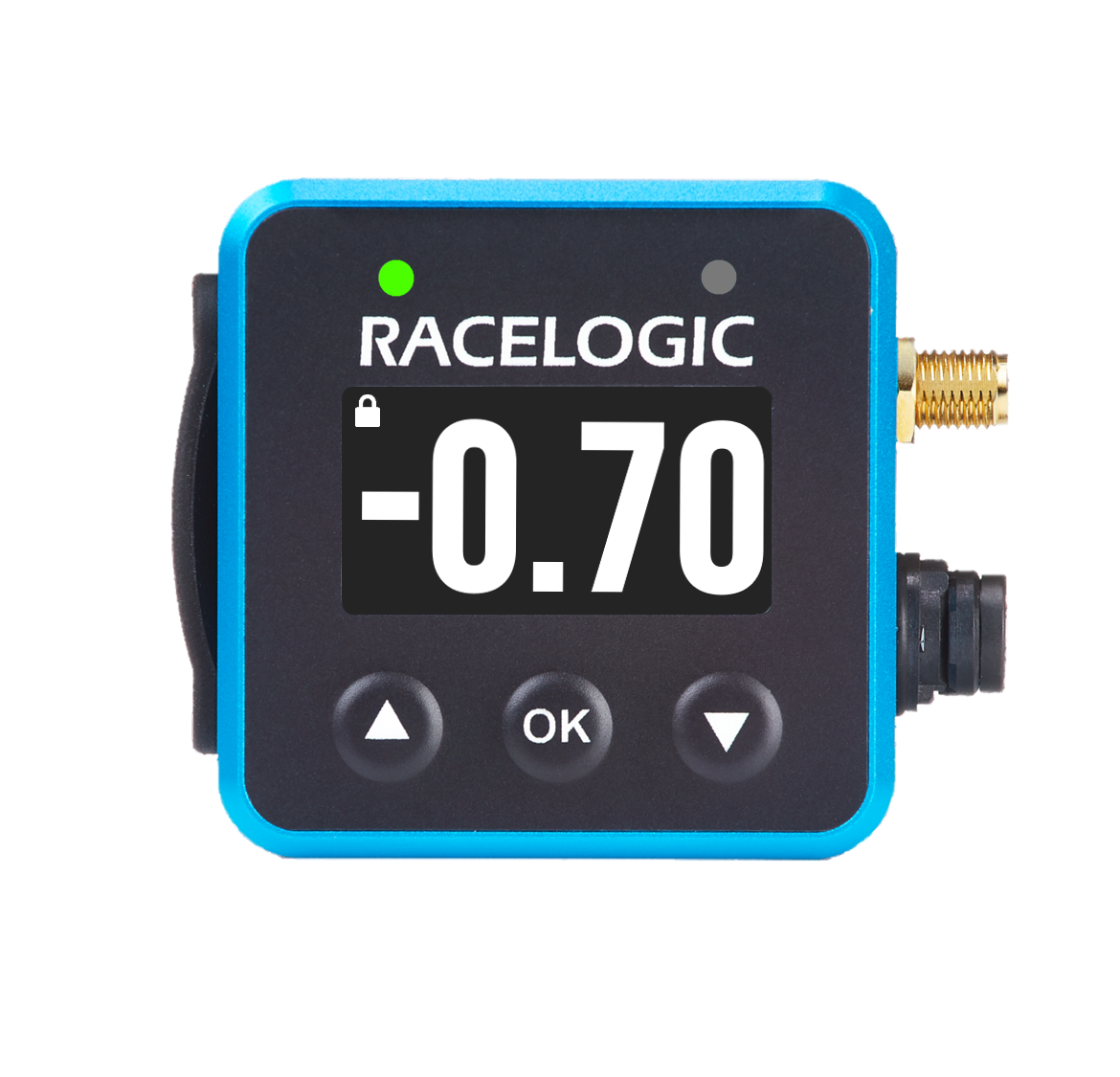 Mini LapTimer with -0.70 on the Predictive Lap Timing display and 1 green LED.