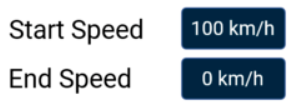 Start and End Speed options in the Decel Test Settings in the VBOX Touch MFD App.
