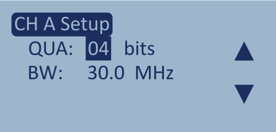 Screenshot of the RF Channel A configuration screen with quantization value highlighted.