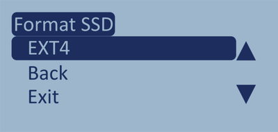 Screenshot of the LabSat 4 Format SSD menu with the EXT4 option highlighted.