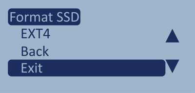 Screenshot of the Format SSD menu with Exit highlighted.