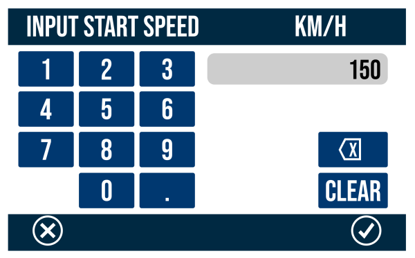 Input Start Speed keypad on VBOX Touch.