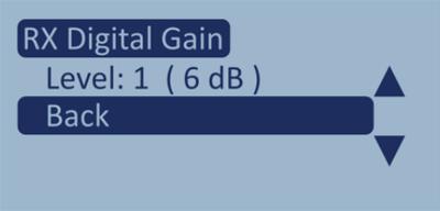 Screenshot of Digital Gain menu with Back highlighted.