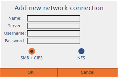 Screenshot of settings window for adding a new network connection.