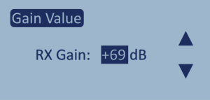 Screenshot of Gain Value configuration screen with +69dB selected.