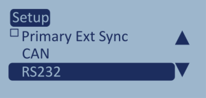 Screenshot of the Setup menu with RS232 highlighted.