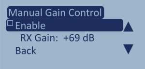 Screenshot of the Manual Gain Control menu with Enable highlighted.