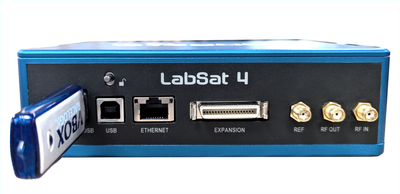 Photograph of a LabSat 4 with a USB Drive connected.