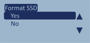 Screenshot of the Format SSD menu with 'Yes' highlighted.