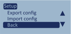 Screenshot of the Setup Menu with Back highlighted.