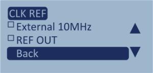 Screenshot of the CLK REF menu with Back highlighted.