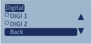 Screenshot of the Digital Channel configuration screen with Back highlighted.