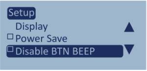 Screenshot of the Setup Menu with Disable BTN Beep highlighted.