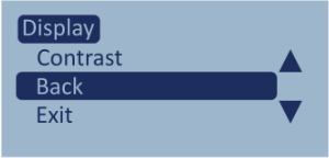 Screenshot of the Display menu with Back highlighted.