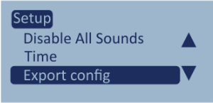 Screenshot of the Setup menu with Export Config highlighted.