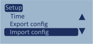 Screenshot of the Setup Menu with Import Config highlighted.