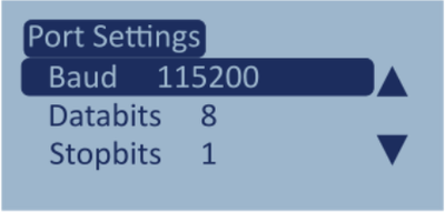 Screenshot of the Port Settings menu with Baud highlighted.