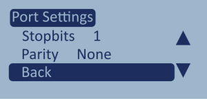 Screenshot of the Port Settings menu with Back highlighted.