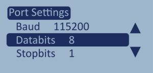 Screenshot of the Port Settings menu with Databits highlighted