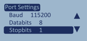 Screenshot of the Port Settings menu with Stopbits highlighted.