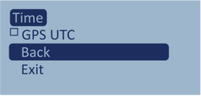 Screenshot of the Time menu with Back highlighted.