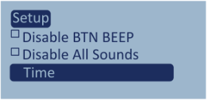 Screenshot of the Setup Menu with Time highlighted.