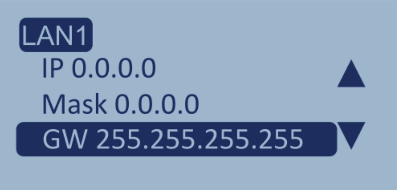 Screenshot of the LAN1 menu with GW highlighted.