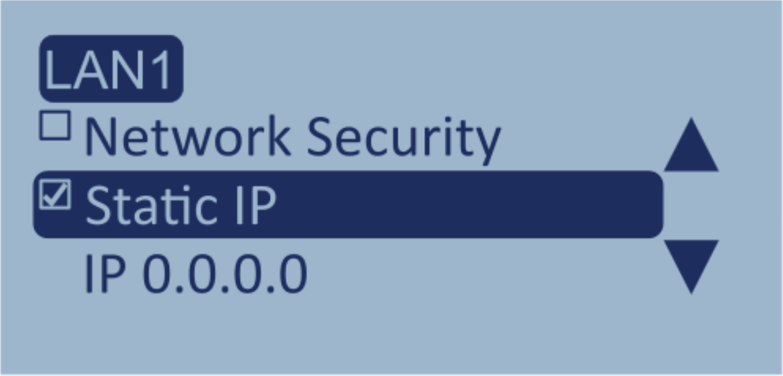 Screenshot of the LAN1 menu with Static IP highlighted and enabled.