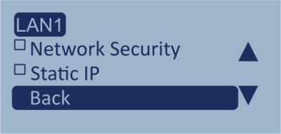 Screenshot of the LAN1 menu with Back highlighted.