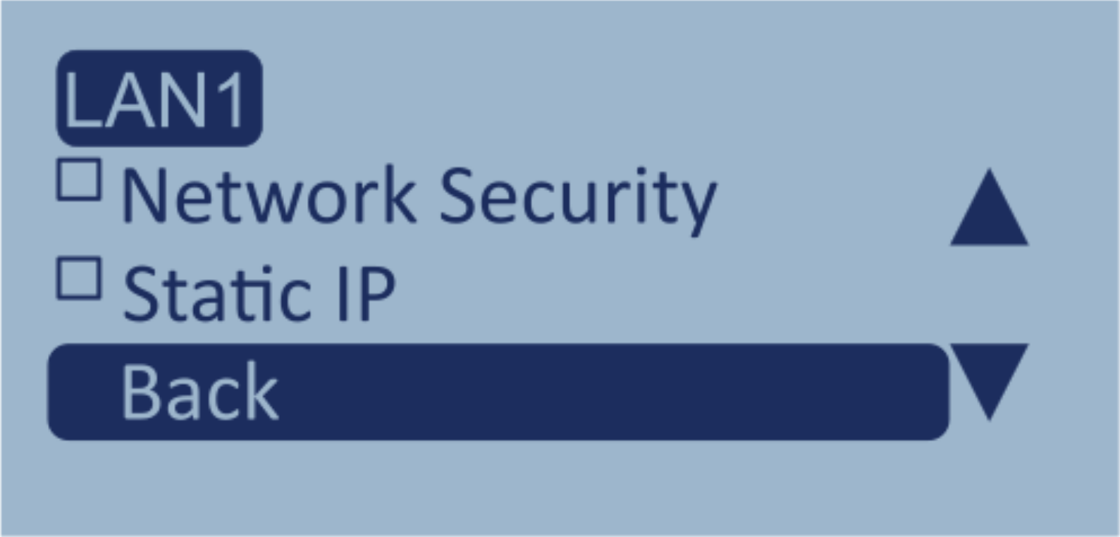 Screenshot of the LAN1 menu with Back highlighted.