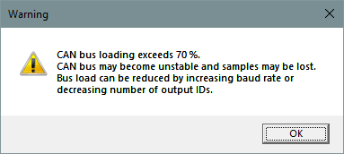 Screenshot of the warning message when the CAN bus load is too high.