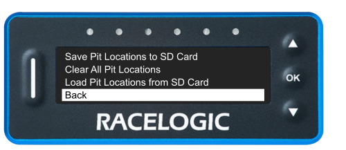 Pit Lane Timer_Pit Lane Menu_Manage Pit Locations_Back