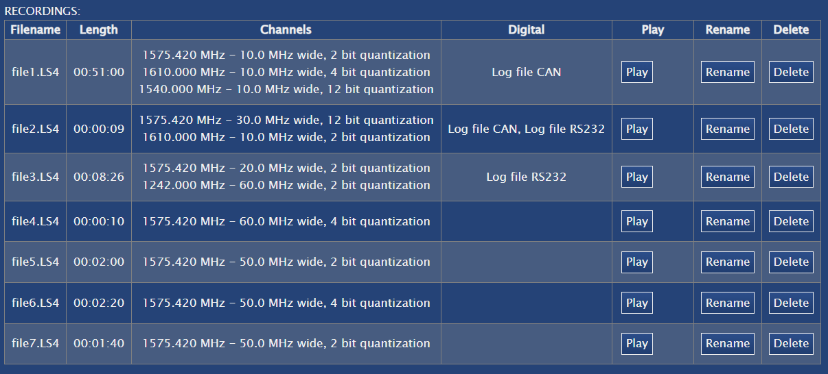 Screenshot of the Recordings area.
