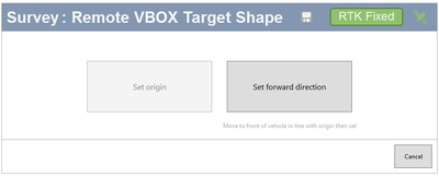 Screenshot of the Survey: Remote VBOX Target Shape window with Set Forward Direction option highlighted.