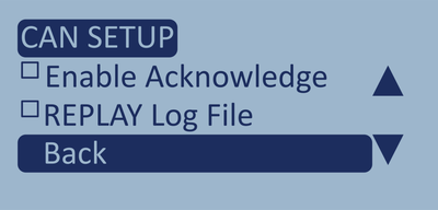 Screenshot of the CAN Setup menu with Back highlighted.