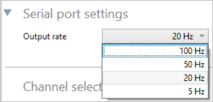 Cropped screenshot of the Serial Port Settings - Output rate options.