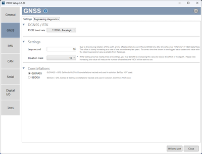 VBOX Setup - GNSS Menu