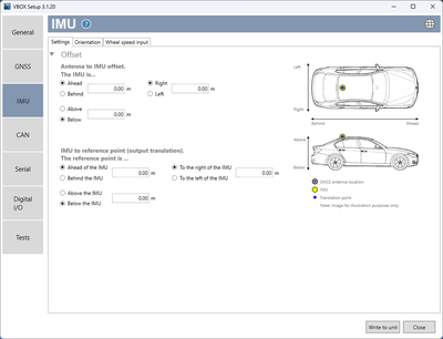 VBOX Setup - IMU Menu