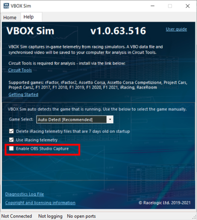 VBOX Sim Enable OBS Studio