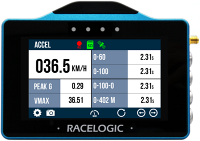 VBOX Touch displaying the Secondary screen in Accel Mode.