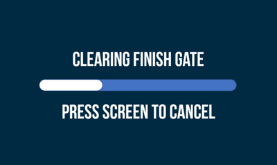 Clearing Finish Gate screen on VBOX Touch with progress at 30%.