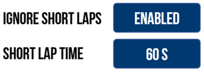 Ignore Short Laps options in the Lap Timing Settings on VBOX Touch.