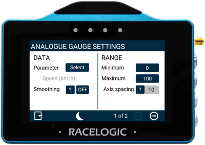 VBOX Touch MFD Analogue Settings 1
