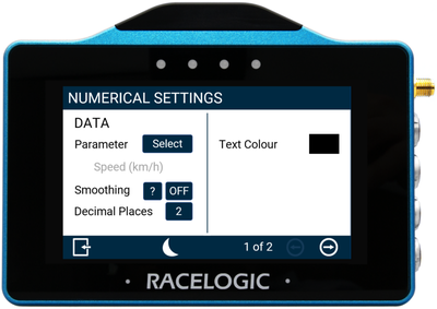 VBOX Touch MFD Numerical Settings 1