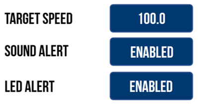 Target Speed options in the Speed Settings on VBOX Touch. 