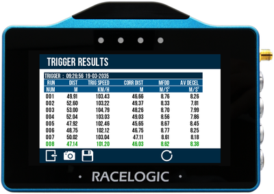 VBOX Touch displaying the Trigger Results screen.