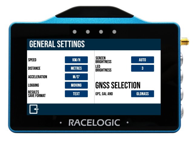 VBOX Touch displaying the General Settings screen.